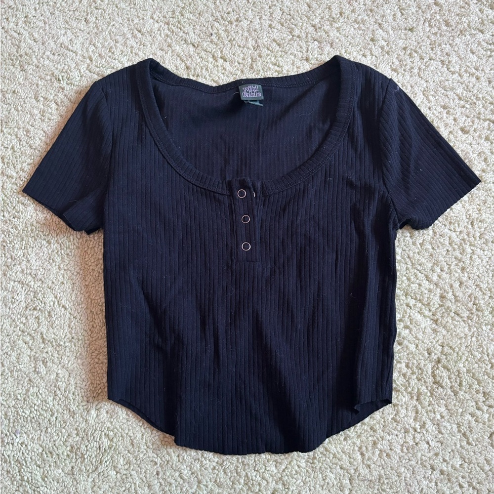 Black crop top with buttons